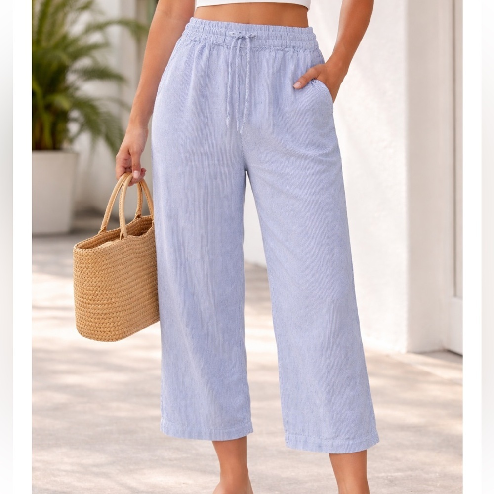 Chico's Linen Striped Pull on Pants